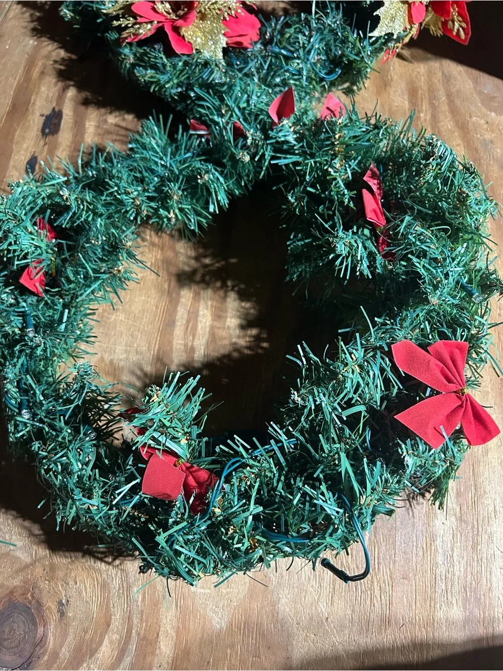 Holiday Green and Red light Poinsettia Wreath set of 2